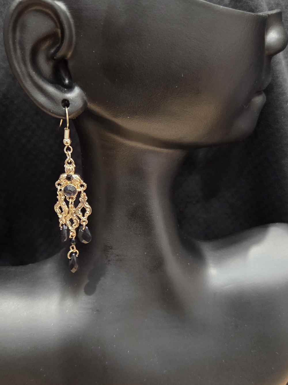 Gold and Black Dangle Chandelier Earrings - Elegant Women's Jewelry